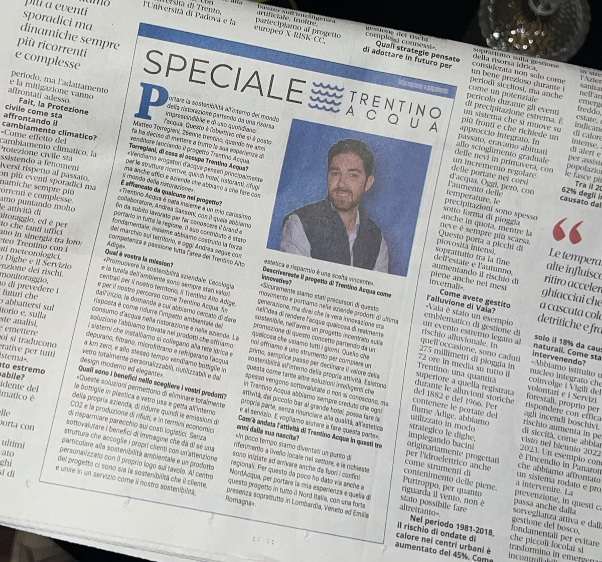 La pagina de Il T Quotidiano con lo speciale dedicato a Trentino Acqua